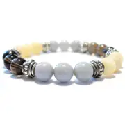 Depression Support Healing Crystal Gemstone Bracelet - Handcrafted - Orange Calcite, Blue Chalcedony and Smoky Quartz 8mm
