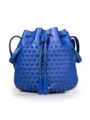 Blue Leather Gommino Stud Bucket Bag