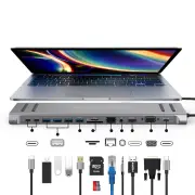 13 in 1 USB C Docking Station Network Hub with VGA PD 3.0 USB-C RJ45 10/100Mbps Laptop Stand for MacBook iPad Surface pr