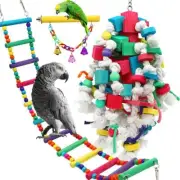 Bird Toys Large Bird Swing Toys 3 PCS Parrot Toys Chewing Wood with Bells Toy...