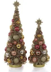 Cody Foster Christmas Decor - Midcentury Gold Glitter Tree Set of 2! -14.5''H