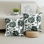 Grey and White Floral Throw Pillow Covers Set of 2 Vintage Gray Floral