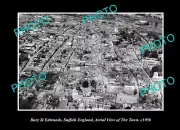 OLD POSTCARD SIZE PHOTO BURY ST EDMONDS SUFFOLK ENGLAND TOWN AERIAL VIEW 1950 1