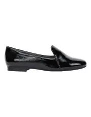 [Wide Steps] Castle Black Crinkle Patent Flat Shoes