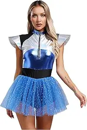 [Manyakai] Women Space Cadet Costume Tulle Skirt Jumpsuit Halloween Astronaut Cosplay Dress Rave Outfit
