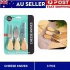 3x Cheese Knives Wooden Handle Stainless Steel Cheese Butter Knife Fork Cutt Set
