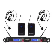 2CH Wireless UHF Microphone System Headset Lavalier Lapel Microphone Audio Mic