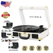 Portable 3-Speed Turntable with Bluetooth & Premium Sound - Vintage White Design