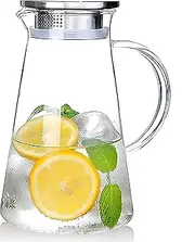 HiWomo 68oz/2000ml Glass Pitcher,Water Pitcher with Removable Lid and Wide Handle,Easy Clean Juice Jug for Fridge,Beverage Carafe for Cold/Hot Water,Iced Tea,Milk