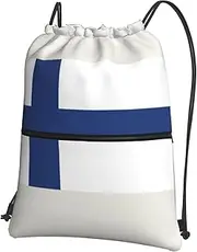 EdWal Finnish Flag Print Drawstring Backpack Gym Bags Sports Bags With Zipper Pocket For Travel Beach, Black, One Size