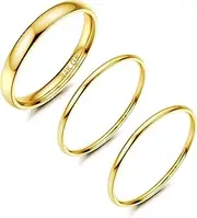 [Adramata] 3-Piece 14K Gold Rings Set for Men and Women, Stainless Steel Thin Stackable Gold Rings Set, 1 mm/3 mm, Simple Stacking Rings, Size 49 (15.6) to 62 (19.7)