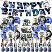 Star War Party Supplies, Star War Theme Party Decorations Set include Latex Balloons, Happy Birthday Banner, Cake Topper for Star War Fans Party Decorations
