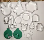 Lot Of 15 New Aluminum Cookie Cutters Press Reindeer Santa Gift Candycane Tree