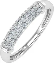 [FINEROCK] 1/5 Carat Pave Set Diamond Wedding Band Ring in 10K Gold (I1-I2 Clarity)