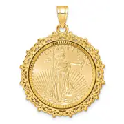 14K Yellow Gold Wideband Distinguished Coin Jewelry 14Ky Fancy Diamond-Cut Mounted 1/4Oz American Eagle Bezel Pendant