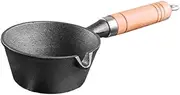 TOPPERFUN Iron Oil Heating Pot Frying Pan for Milk Butter Cheese Melting Height Depth Compatible with Gas Induction Cooktops Ergonomic Wooden Handle