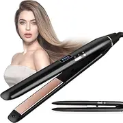 Anluomafuy Hair Straightener, 2-in-1 Hair Straightener and Curler, Professional Ceramic Straightener with LCD Display, 30s Quick Heating, LED Real-time Temperature Display, Dual Voltage, Automatic