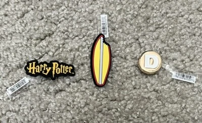 Jibbitz Crocs Shoe Charm Set Of 3 Surfboard, Harry Potter, Letter D Authentic