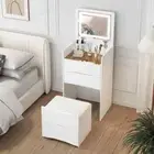 Luxury Multifunction LED Dressing Vanity Table with Mirror Drawers Stool (white)