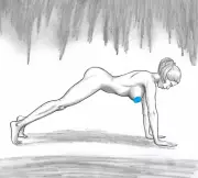 female nude figure drawing pencil Artist Jerome Cadd "Push-up" surreal setting