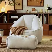 Corduroy Bean Bag Sofa Cover (no Filling) Suitable for Living Room Bedroom Lazy Sofa Cover(White)