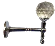 Pair 2 pieces Holdbacks for Curtain Tiebacks - Silver T-bar stem with glass faceted round top 11cm