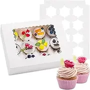Cupcake Boxes, 10 Set White Containers 12 Count with Window Inserts, Disposable Holder for Muffins, Cookies, Dessert