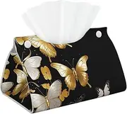 Gold White Butterflies Black Tissue Box Cover Pu Leather Waterproof Tissue Box Holder Modern Rectangular Tissue Case Paper Holder Decorative Organizer for Car Bathroom Bedroom Office Tabletop Decor