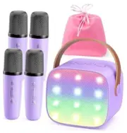 Mini Karaoke Machine for Kids Adults: Portable Loud Speaker with 4 Purple