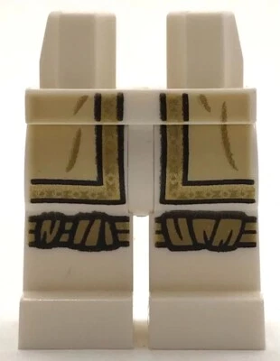 Lego New White Hips and Legs with Tan Robe Ends, Gold Hems, Dark Tan Knee Wraps