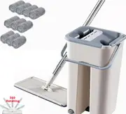 Mop Bucket Wet Dry Rinse Wash 360 Rotating Squeeze Flat Floor Cleaner with Pads