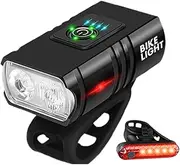 Bikes Light, Bicycles Headlight, USB Rechargeable, 1000LM High Brightness Lightweight Cycling Front and Tail Light for Night Riding, Aluminum Alloy, 2.56 Inches, 1 Set