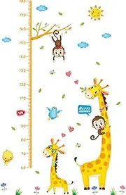 Kisangel Wall Sticker Removable Height Measurement Decal with Fun Cartoon Characters for Nursery Decoration Amusing Wall Decor for Growth Tracking