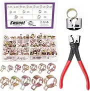 Swpeet 121Pcs 7-22mm Spring Band Hose Clamps with CV Boot Hose Clip Pliers Assortment Kit, Silicone Vacuum Hose Action Pipe Clamp Low Pressure Air Clip