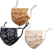 Touchstone Floral Fabric Adjustable filter pocket nose bridge double layer cotton face mask reusable washable for men, women (Pack of 3). Blue Yellow Beige Brown