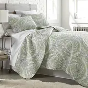 [Southshore Fine Living, Inc.] Boho King Quilt Set, Lightweight Coverlet, Summer Bedspread, 3-Piece Set Paisley Bedding with Two Matching Pillow Shams, California/King Quilts, Green