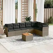 Patio Furniture Sets 8 Piece Garden Sofa Set with Cushions Grey Poly Rattan
