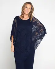 Eliza Lace Overlay Top - Navy
