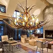 Deer Antler Chandelier Rustic Antler Chandelier 8 Light, 2 Layer Large Deer Antler Pendant Lamp Resin Antler Light Fixtures, Rustic Deer Horn Chandelier for Dining Room Kitchen Living Room