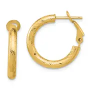 10K Yellow Gold 3X15 D/C Round Omega Back Hoop Earrings