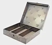 Copperized Tin Storage Tea Box w/ 3 Sections, Bumble Bee Pattern-3 H x 8.5 W