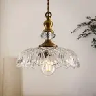 Vintage Glass Pendant Light Fixture Brass Modern Adjustable Chandelier Farmho...