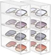 [JIRONN] 2 PCS 4 Layer Sunglasses Organizer Box, Acrylic Sunglass Storage Box, Glasses Display Shelf, Desktop Glass Drawer Case, Eyeglass Storage Rack, Clear Eyeglass Holder, Eyewear Display Case for Women Men