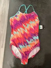 NIKE Swim Girls' Crossback One Piece Swimsuit, Aurora Green Immiscible, X-Large