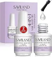 Saviland 2Pcs Nail Glue Gel Set - 4-in-1 Gel Nail Glue, Glue Gel for Press on Nails & Fake Nails, Gel Base Strengthen for Nails, Slip Solution for Poly Gel, Nail lamp Needed