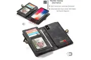 CaseMe For Apple iPhone X/XS Zipper & Detachable Retro Leather Pouch Wallet Flip Purse Bag Detachable Phone Case Cover (Black)