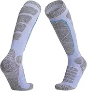 [VKEID] Ski Socks Long Women's Ski Socks Outdoor Sports Thickened Socks Towel Bottom Sweat Absorbent Warmth (Color : Blue, Size : Large)