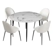 Dining Table and 4 Chairs Set Marble White