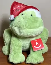 Aurora Mistle-toad Christmas 8" Stuffed Animal Plush Frog w/ Santa Hat, New
