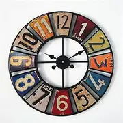 Outdoor Garden Wall Clock, 60cm Round Waterproof Retro Wall Clock Digital Creative License Plate Wall Clock, Indoor and Outdoor Silent Quartz Clock Decoration